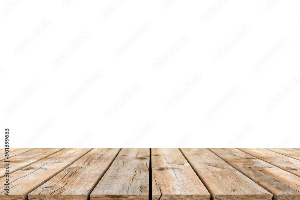 Aufkleber empty rustic wooden tabletop isolated on white background for product placement