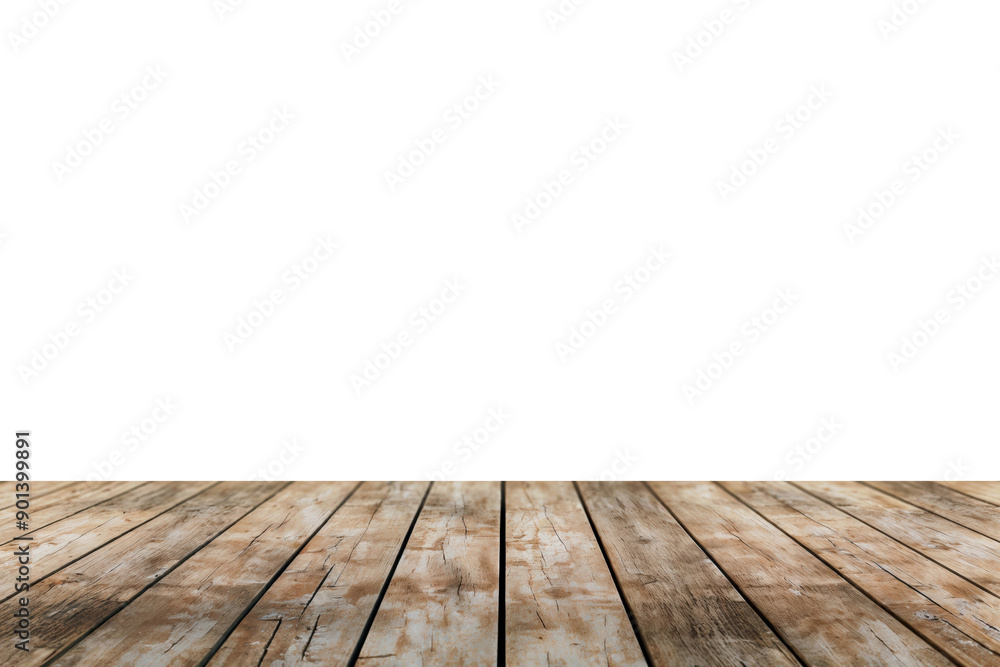 Poster empty rustic wooden tabletop perspective on white background