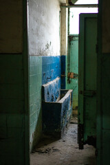 Old factory with objects abandoned inside and growing nature, power of life