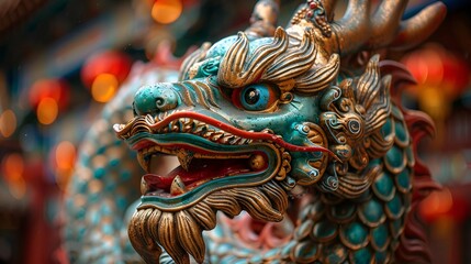 Fototapeta premium a close up of a dragon statue.