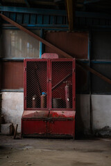 Old factory with objects abandoned inside and growing nature, power of life