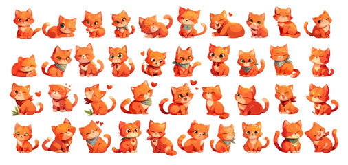 Fototapeta premium cute ginger cat sticker set. character kind kitten funny animal pet. vector illustration cartoon