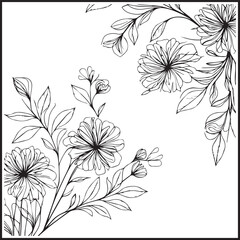 Black and White Line Art Flower