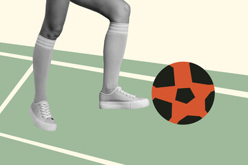 Composite collage image of running legs play football sportive lifestyle ball freak bizarre unusual...