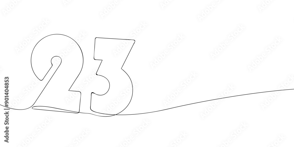 Aufkleber a single line drawing of a twenty three symbol. continuous line twenty third number icon. one line i