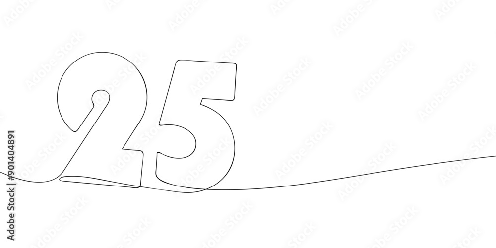 Aufkleber a single line drawing of a twenty five symbol. continuous line twenty fifth number icon. one line ic