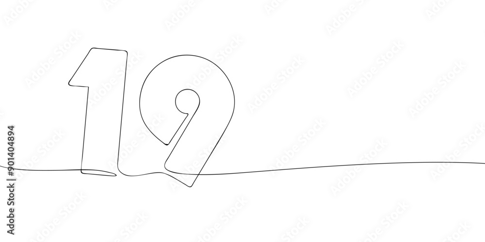 Poster a single line drawing of a nineteen symbol. continuous line nineteenth number icon. one line icon. v