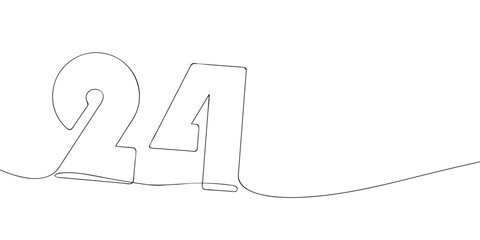 A single line drawing of a twenty four symbol. Continuous line twenty fourth number icon. One line icon. Vector illustration.