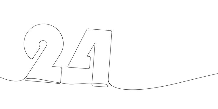 A single line drawing of a twenty four symbol. Continuous line twenty fourth number icon. One line icon. Vector illustration.