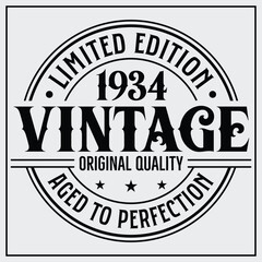 90th birthday T-shirt Design, Vintage Birthday T-shirt Design,1934 Aged to perfection, 1934 Limited Edition T-shirt Design