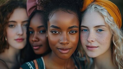Fototapeta premium Women with different skin tones, celebrating their natural beauty and unique features