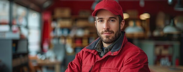 Confident technician with a guarantee badge, ensuring commitment and reliability in service, [commitment, guarantee, reliability]