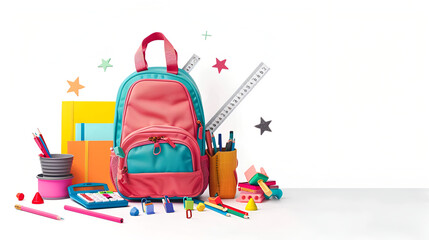 Colorful School Supplies with Backpack for Back to School
