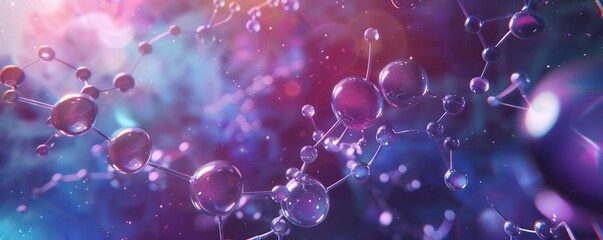 Abstract representation of atoms or molecules in science. Free copy space for banner.