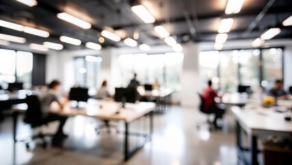 Fototapeta premium Startup Hub Blur: Blurred image of a startup hub with collaborative workspaces. 