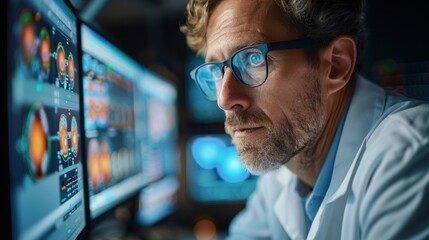An optometrist reviewing a digital scan of a patient's retina, highlighting the use of advanced diagnostic tools