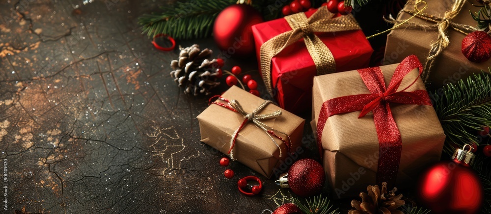 Aufkleber Elegant Christmas gifts displayed in a box with copy space image