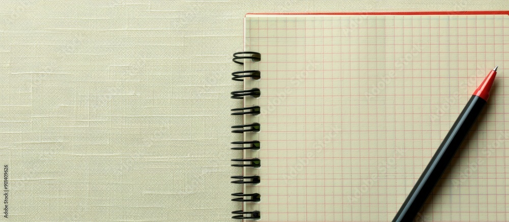 Poster notepad and pen on a blank backdrop with ample copy space image