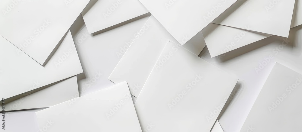 Poster top view of blank sheets of paper on a white background for a banner design with copy space image