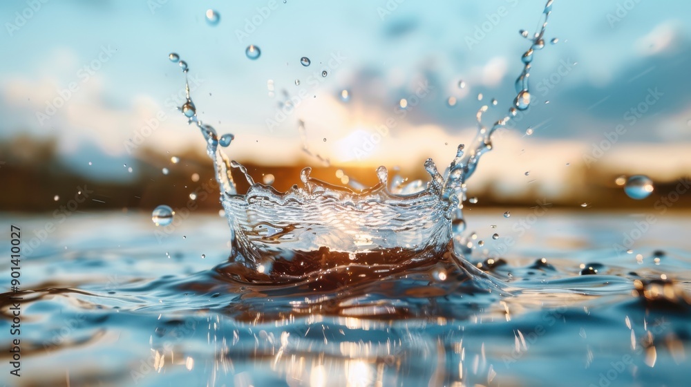 Aufkleber a stunning image capturing a water splash mid-air with the sun setting in the background, creating a