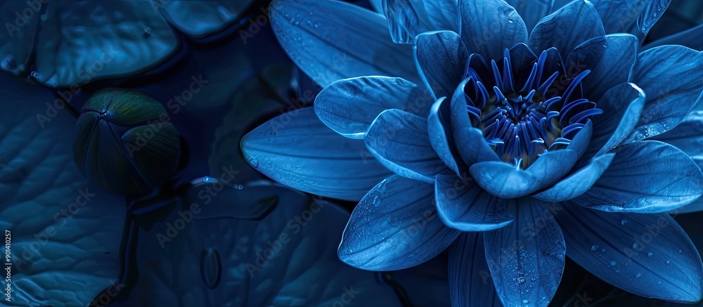 Aufkleber detailed closeup showcasing a blue lotus with copy space for use as a background or wallpaper image