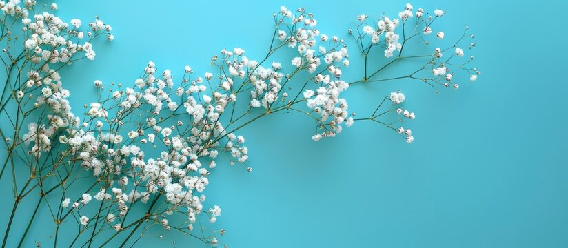 Copy space image of Gypsophila on a vivid turquoise backdrop