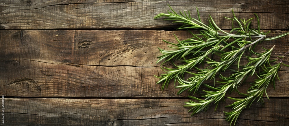 Poster rosemary displayed beautifully on a rustic wooden table with copy space image