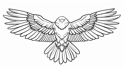 Obraz premium Black and White Line Drawing of a Hawk with Spread Wings