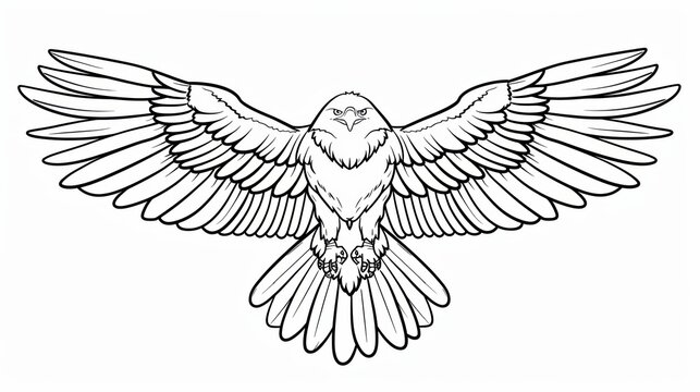 recommend clip art: Black and White Line Drawing of a Hawk with Spread Wings