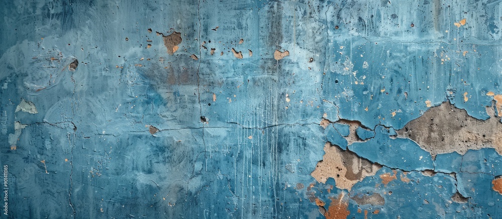 Leinwandbilder old fashioned wall pattern with a retro aesthetic featuring a blue cement texture plaster and scratc