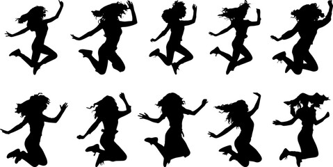 woman silhouette jumping, Silhouette of woman jumping vector