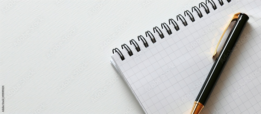 Poster notepad and pen on a blank backdrop with ample copy space image