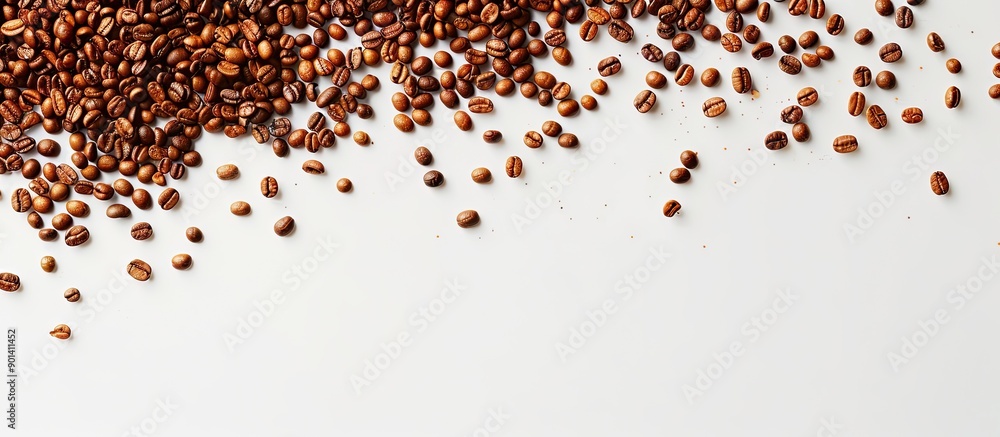 Poster close up photo of spilled coffee grains with a copy space image for the frame background