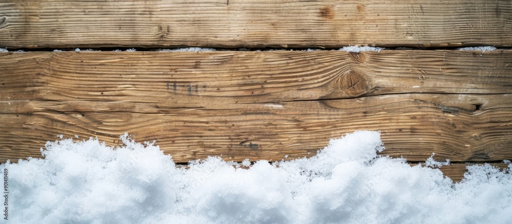 Poster copy space image of a snow drift on wooden boards with room for your text