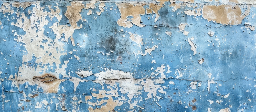 Poster old fashioned wall pattern with a retro aesthetic featuring a blue cement texture plaster and scratc