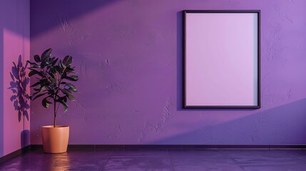 purple room with a frame wall. side indoor plant. Generated Ai