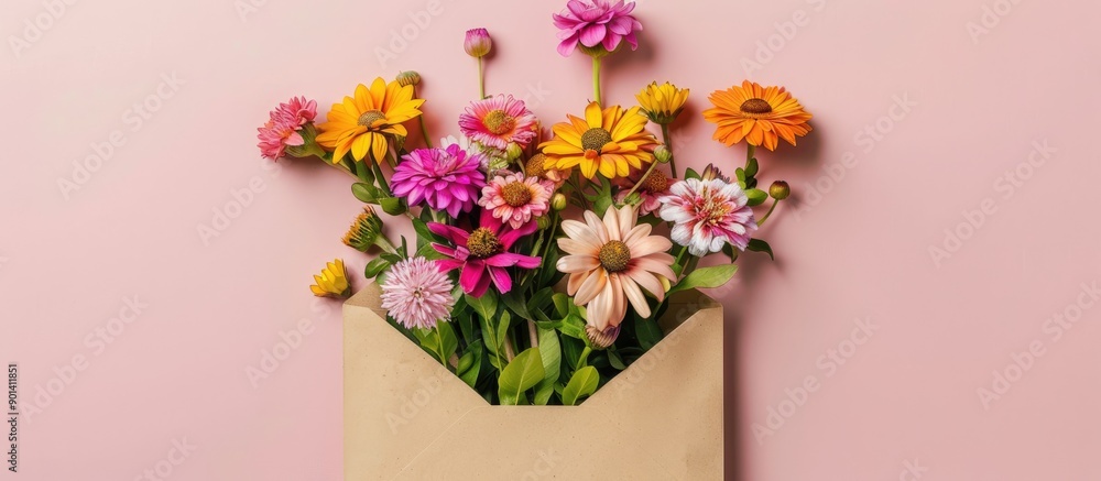 Aufkleber Flowers creatively arranged in envelope with ample copy space image