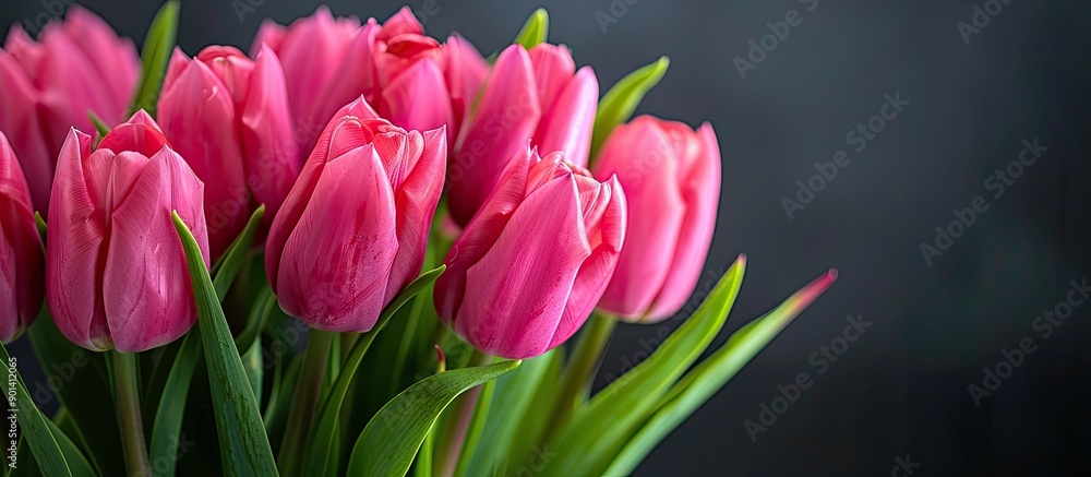 Aufkleber a bunch of vibrant pink tulips in a bouquet features copy space image