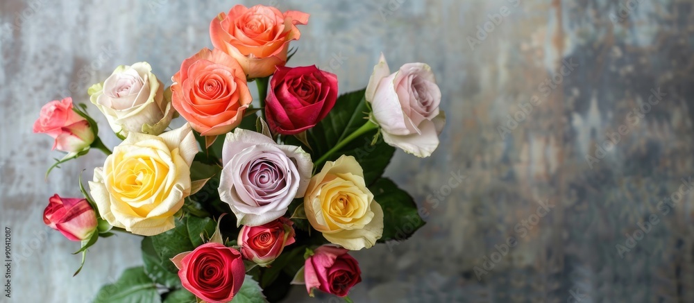 Aufkleber a beautiful assortment of multicolored roses arranged elegantly with copy space image