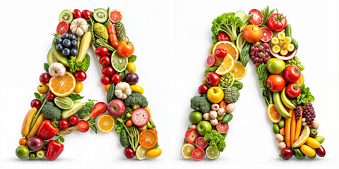 letters, font, alphabet, food, fruits, vegetables