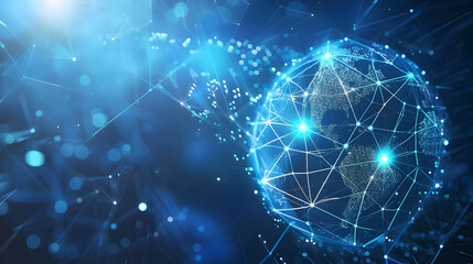 Futuristic Blockchain Technology With World Globe And Polygon Network. Generative Ai.