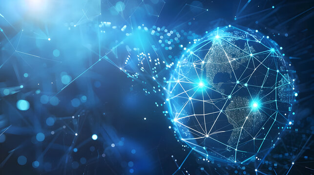 Futuristic Blockchain Technology With World Globe And Polygon Network. Generative Ai.