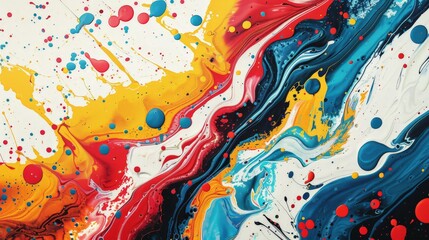 Abstract splatter paint texture with bold, colorful designs and dynamic shapes