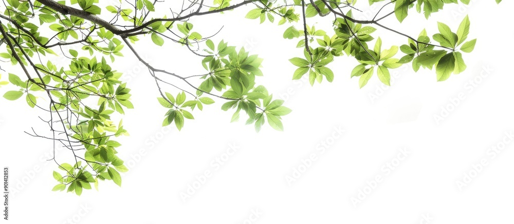 Aufkleber Green tree branches isolated on white backdrop with copy space image