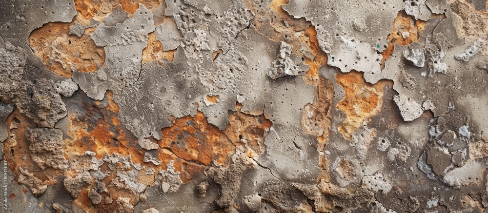 Poster abstract horizontal image featuring a textured surface of cement and rock with unique brown spots of