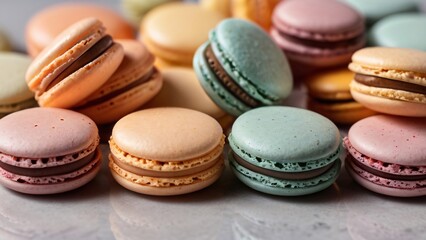 Macarons in various pastel colors