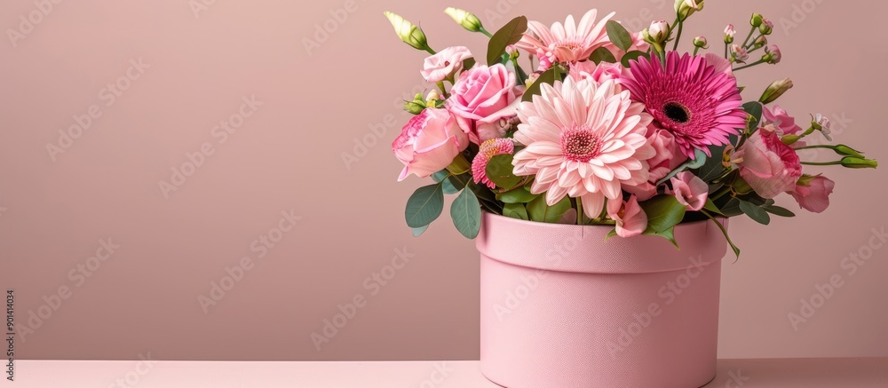 Aufkleber Gorgeous pink flower bouquet in a circular pink box perfect for displaying with copy space image