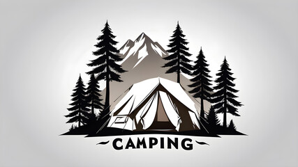 Obraz premium Tent camping logo symbol on white background. Generative AI