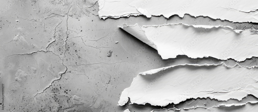 Poster Assorted ripped paper pieces with a white color on a neutral gray backdrop with copy space image available