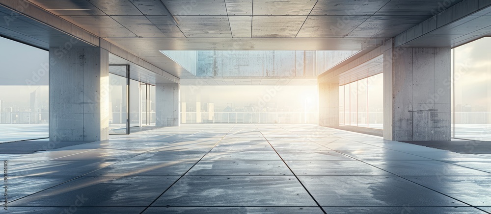 Aufkleber Urban setting with a contemporary structure on an empty floor leaving a blank area incorporated for a copy space image